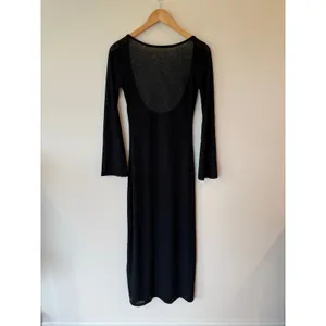 Lounge Bodycon Maxi Dress Women's Large Black Ribbed Long Sleeve Scoop Neck Goth thumbnail 2