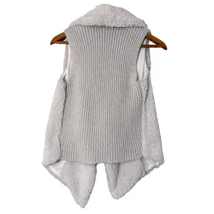 BB Dakota Sherpa Vest Knit Back Shawl Collar Rennie Sweater Vest Size XS Cream thumbnail 2