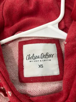 Chelsea DeBoer Lily & Lottie Red Distressed Hoodie Sweatshirt XS thumbnail 3