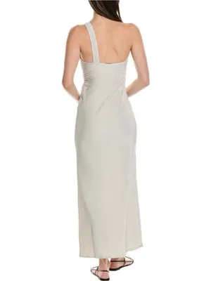 NWT WeWoreWhat Ruched Asymmetrical Knit Maxi Dress Off White Metallic Size M thumbnail 2
