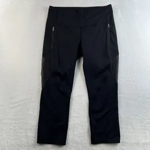 Lululemon Athletica‎ Size 10 Crop Capri Mesh Panel Leggings Black Zip Pockets thumbnail 2