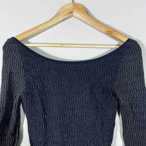 Free People Intimately Ribbed Metallic Bodysuit Navy Gold Sparkle Size XS/S thumbnail 2