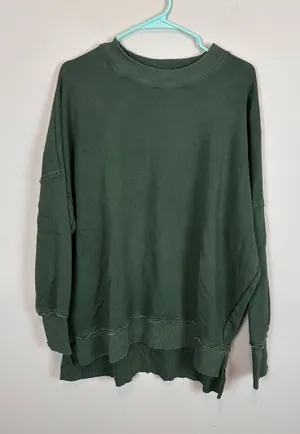 Aerie Oversized Crewneck Sweatshirt Green Exposed Seams XS thumbnail 1