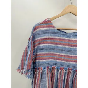 Free People Summer Nights‎ Striped Babydoll Mini Dress Blue Red Small OB898561 thumbnail 4