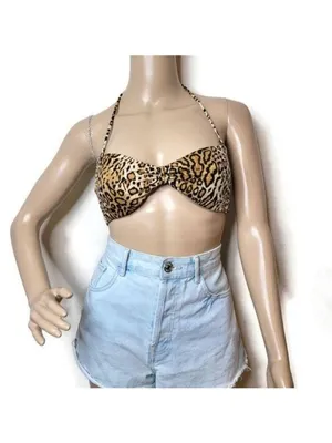 Victorias Secret Leopard Print Halter Bikini Top Tie Back Swimwear size medium thumbnail 6