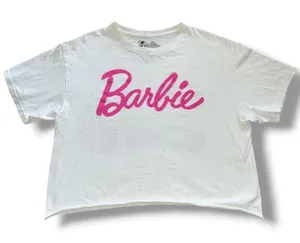 Mattel Barbie "Let's Roll" Pink Convertible Graphic Crop Top Tee - Size M thumbnail 1