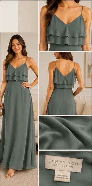 Jenny Yoo Sage Green Layered Maxi night Party Prom Dress size 8 thumbnail 2