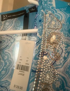 New York & Company Blue Patchwork Embellished Maxi Dress with belt thumbnail 4