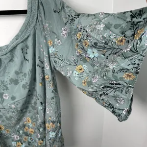 Maurices XL Blouse Womens Boho Green Floral Stretch‎ Neckline Off Shoulder thumbnail 10