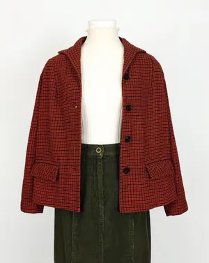 Vintage 80’s Pendleton Pure Wool Houndstooth Plaid Jacket in Orange | Size M/L thumbnail 1