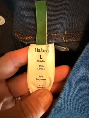 Halara large Womens Dark Wash Denim Criss Cross Waist Flare Jeans Size L thumbnail 4