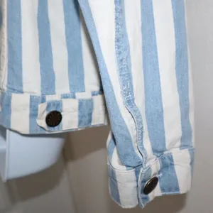 Show Me Your‎ Mumu Drine denim Jacket Sz S Marina striped thumbnail 11