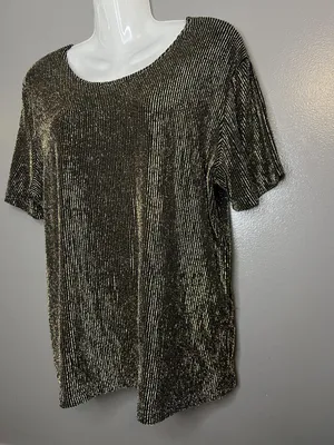 Impressions Millennium Edition Shirt Womens XL Black Gold Metallic Pleated Party thumbnail 5