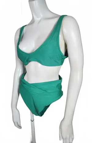Aerie High Waist Cut Cheeky & Scoop Bikini Set Medium Green thumbnail 1