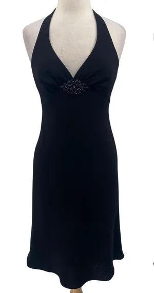 Vintage 90s Jones New York Dress Halter Dress Beaded Detail Black Womens Small thumbnail 1