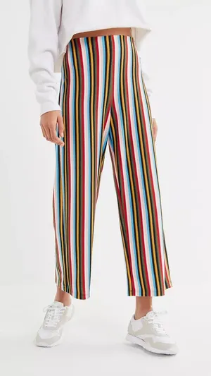 Urban Outfitters Multicolor Rainbow Striped Wide Leg Ankle Trousers Pants Size M thumbnail 1