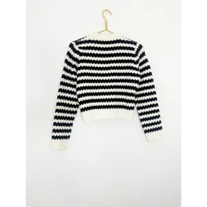 Anthropologie Line + Dot Laurel Cropped Knit Cardigan Size Small Black Striped thumbnail 13
