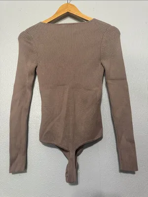 Abercrombie & Fitch Taupe Mauve Mixed Knit Ribbed Long Sleeve Bodysuit Small thumbnail 5