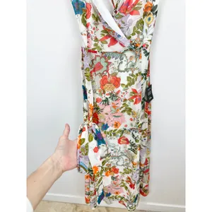 Lulus Amara White Multi Paisley Print Wrap Midi Dress Cocktail Resort XL NWT thumbnail 9