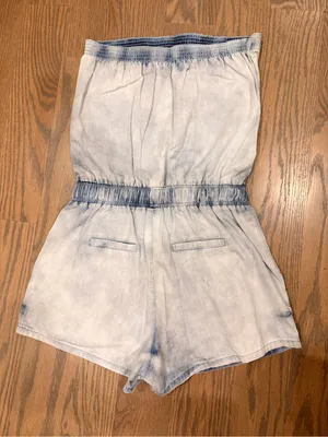 Rue21 Light Wash Denim Strapless Romper Shorts - Light Blue thumbnail 3