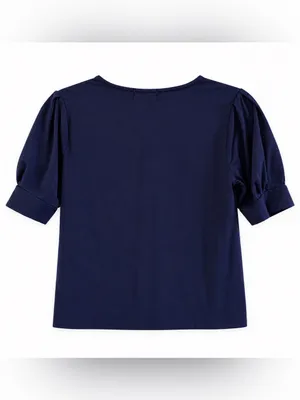 Sojourn Womens Small Petite Navy Blue V Neck Puff Sleeve Knit Top Made USA thumbnail 3