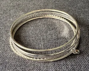 Silver Stacked Thin Fashion Bracelets S/4 Silver Plated Bangle - Costume Jewelry thumbnail 1