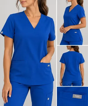 FIGS Scrub Top Medium Royal Blue V Neck Medical Nurse Stretch Pockets thumbnail 2