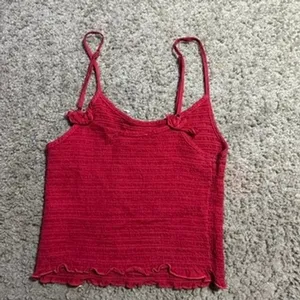 Brandy Melville Red Smocked Cami Top One Size Lettuce Edge Spaghetti‎ Strap Tank thumbnail 3