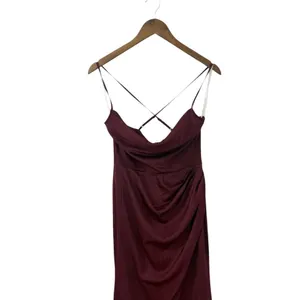 Lulus Moments of Beauty Plum Purple Satin Cowl Neck Tulip Maxi Dress size S NWT thumbnail 6