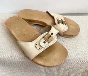 Vintage Dr Scholls Orig Clogs Women Size 6 Wooden Shoes Sandals Cream Austrian thumbnail 1