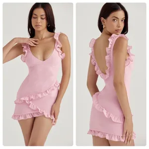 NWOT House of CB Tania pink ruffle mini dress sz L thumbnail 3