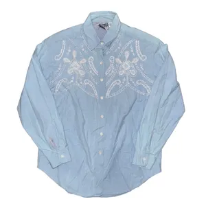Vintage 90s Light Blue Beaded Embroidered Western‎ Button Down Long Sleeve Shirt thumbnail 1