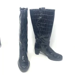 Stuart Weitzman Black Croc Leather Heeled Boots‎ Size US 6 thumbnail 3