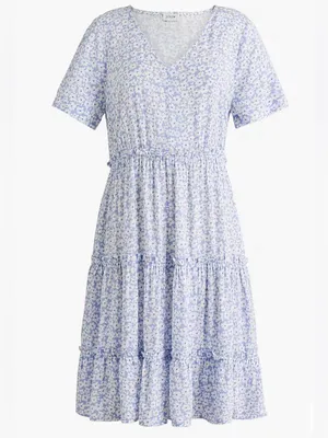 J.Crew V-neck Ruffle Tiered Mini Dress Blue Floral Sundress Babydoll XL thumbnail 9