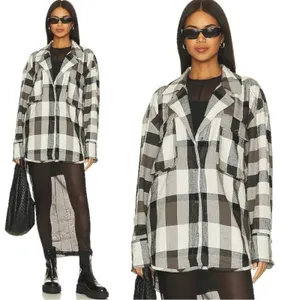 We The Free Free People Izzie Plaid Oversized Cargo Shirt Jacket Shacket Large Grunge 90s thumbnail 10