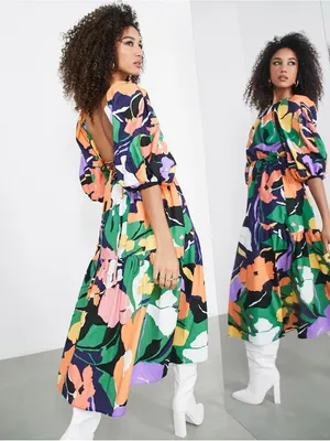 ASOS EDITION Abstract Print Puff Sleeve Midi Dress Sz.0 NWT thumbnail 3
