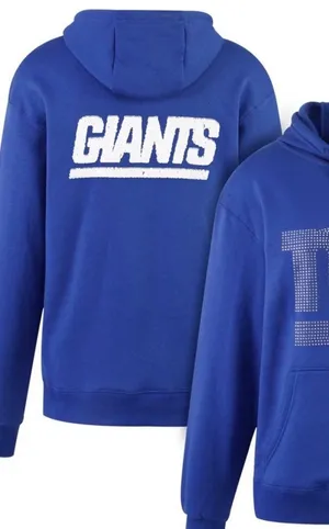 NFL Royal Blue NY Giants Pullover Hoodie XL White Logo Sequins Rhinestone Glam thumbnail 1