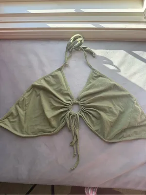 American Eagle Green Halter Tie-Front Crop Top thumbnail 3