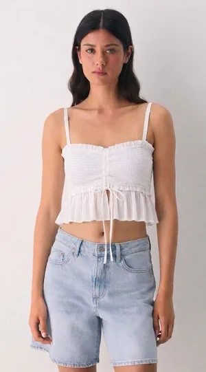 LIMIED EDITION Aritzia Wilfred Dareau Camisole La Bohème Smocked Ruffle crop XXS thumbnail 1