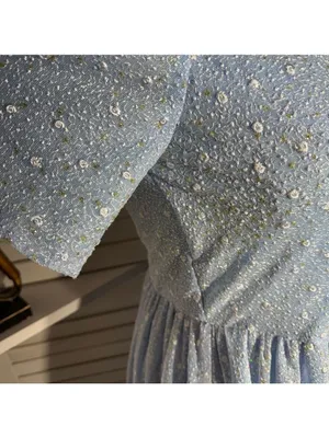 Vintage Beaded Floral Appliqués Peasant Dress Blue XL thumbnail 9