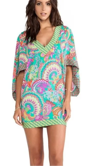 Trina Turk Festival Folkloric Tunic in Multi‎ swim cover up Sz S thumbnail 1
