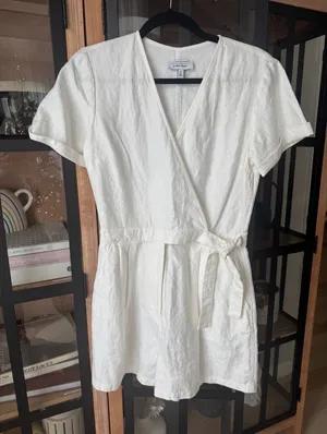 & other stories linen romper wrap tie front short sleeve playsuit pockets thumbnail 1