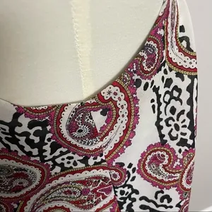 Anthropologie Meadow Rue Top Sleeveless Mixed Media Layered Striped Paisley Red thumbnail 4