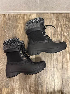 Women's Black Quilted Winter Lace-Up Boots with Knit Collar Size 6 thumbnail 13