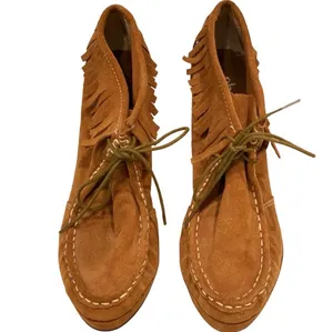 Charles by Charles David Brown Suede Fringe Heeled Booties Moccasins 8 Boho thumbnail 3
