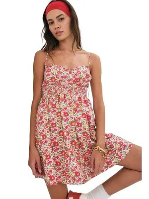 For Love & Lemons Red / Pink Auden Floral Cotton Mini Dress Women’s US XL thumbnail 1