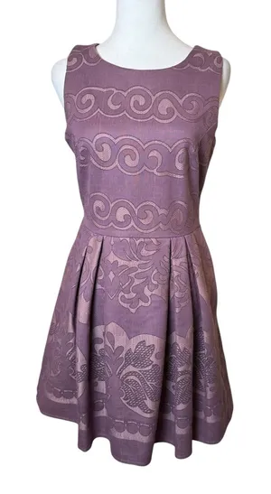 Altar'd State Purple Fit and Flare Dress Medium Lace Print Party Cocktail Easter thumbnail 1