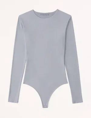 Abercrombie & Fitch Soft Matte Seamless Long-Sleeve Crew Ruched Bodysuit thumbnail 1