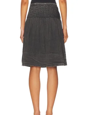 Free People Peyton Pintuck Midi Skirt 4 Washed Black Pleated Cotton $128 thumbnail 2