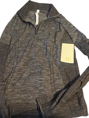 NWT Lululemon Think Fast 1/4 Zip Pullover - Coco Pique Black / Black - Size 12 thumbnail 2